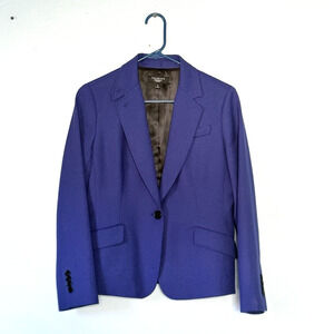 Talbots Wool Blazer Size 8 Petite Blue One Button Business Colorful Professional